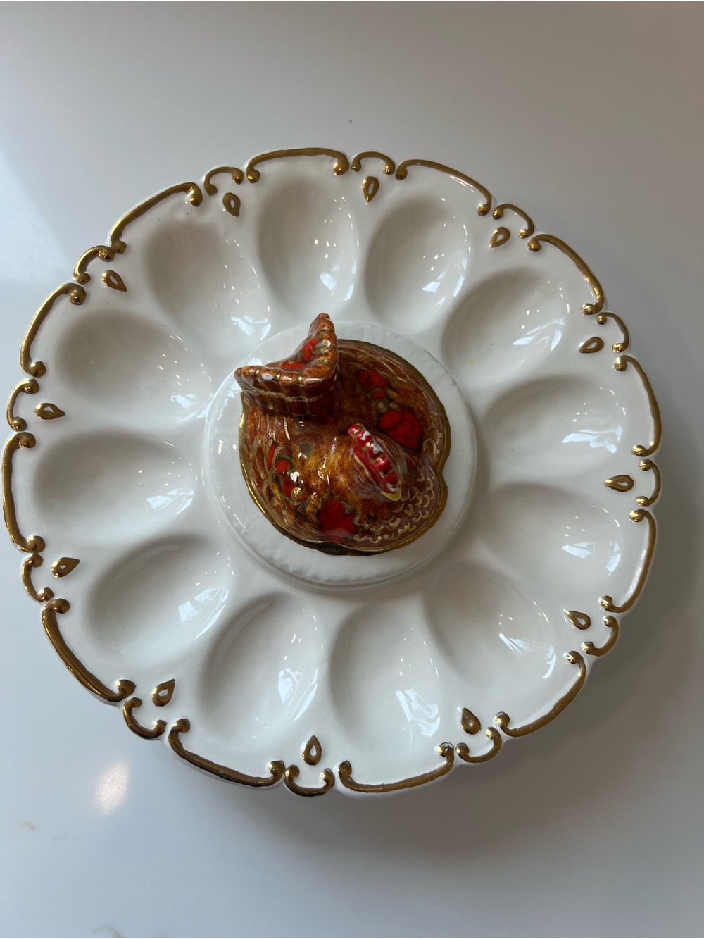 Vintage deviled egg Ceramic dish with Decorative Hen - Picture 5 of 11